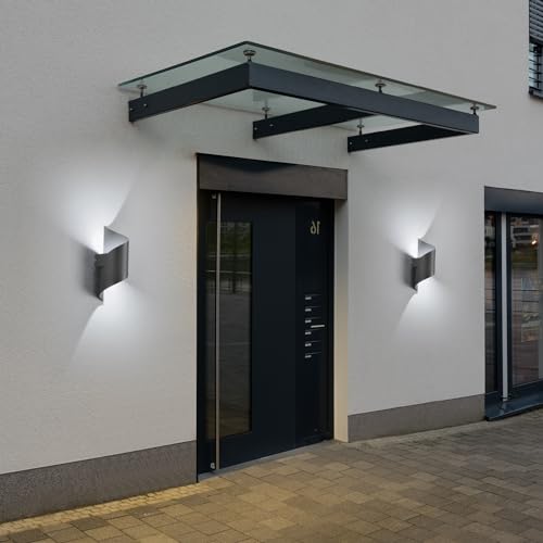 KUKAK LED wall lamp for indoor/outdoor 10 W, IP65 waterproof outdoor lamp, wall lamp for bedroom, cold white, 6000 K, modern wall light for garden, living room, anthracite.