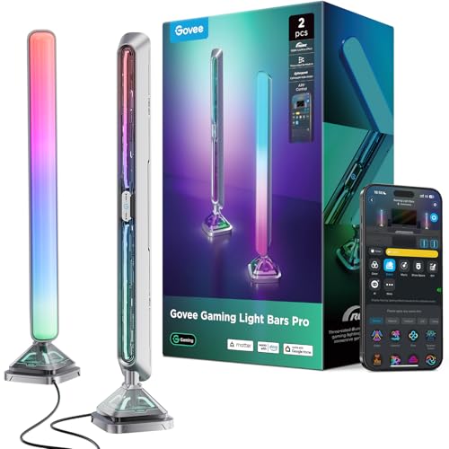 Govee RGBIC Gaming Light Bars, Cyberpunk LED Lighting with Three-Sided RGB Ambient Light for PC, Monitor, Smart WiFi & Bluetooth, 60+ Scenes, Compatible with Alexa & Google Home, Set of 2, Silver
