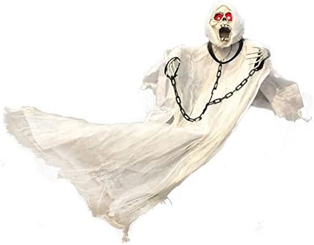 3 Feet Halloween Hanging Spooky Ghost with Red LED Light-up Eyes Sound and Sensor for Halloween Hunted House Decoration