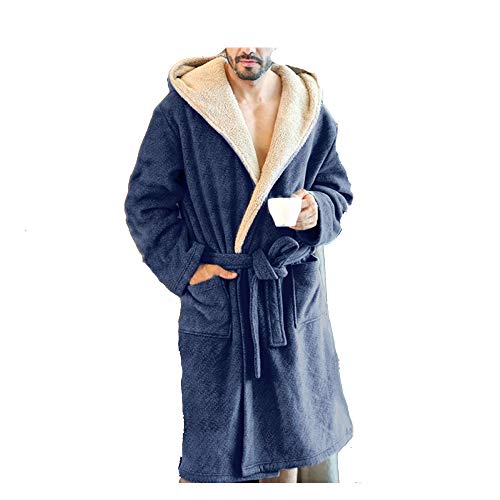 YUANP-Accappatoio-con-Cappuccio-lUomo-in-Pile-Vestaglia-Inverno-lUomo-Calde-Camicia-da-Notte-lUomo-Invernale-con-CinturaAccappatoio-da-Uomo-con-Cappuccio-Doppio-StratoBlue