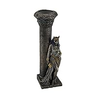 Veronese Resin Statues Egyptian Goddess Bastet Leaning On Pillar Statue 3 X 10.75 X 4.5 Inches Brown