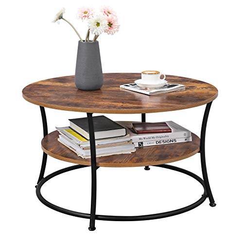 VASAGLE Round Coffee Table, Cocktail Table with Storage Shelf, Easy