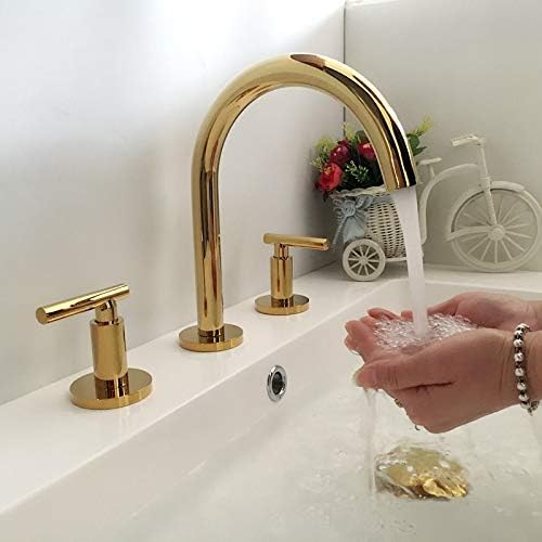LGTSLT Basin Faucets Style Bathroom Sink Faucet widespread 3 Hole Polished Gold Brass Bathroom Basin Mixer Taps