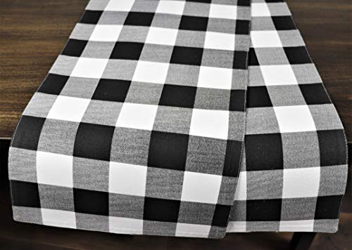 Crabtree Collection Deluxe Cotton Table Linens, Bright Colors for Kitchens and Dining Rooms - (Black Buffalo Check 12x72 Runner)
