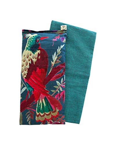 Scented Eye Pillow Gift Set – Washable Cover – Lavender Flax – 4 x 8.5 Cotton – Soothing Relaxing – tropical flower leaves bird teal