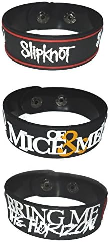 3 PIECES x ( SLIPKNOT + OF MICE &amp; MEN + BRING ME THE HORIZON ) NEW RUBBER BRACELET WRISTBAND MUSIC ROCK POP UNISEX MEN WOMEN BLACK WHITE SOUVENIRS GIFT DAY WS43
