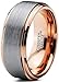 Charming Jewelers Tungsten Wedding Band Ring 8mm Men Women Comfort Fit 18k Yellow Rose Gold Black Grey Step Bevel Edge Brushed Polished