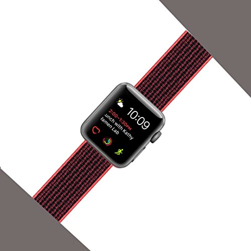 Yunsea For Apple Watch Band, New Nylon Sport Loop, with Hook and Loop Fastener, Adjustable Closure Wrist Strap, Replacment Band for iwatch, 42mm, Red Black