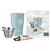Tea Forte Single Steeps Starter Set Gift Set with Ceramic 12 oz Tea Infuser Mug and 15pk Single Steeps Loose Tea Sampler, Blue Snowflake