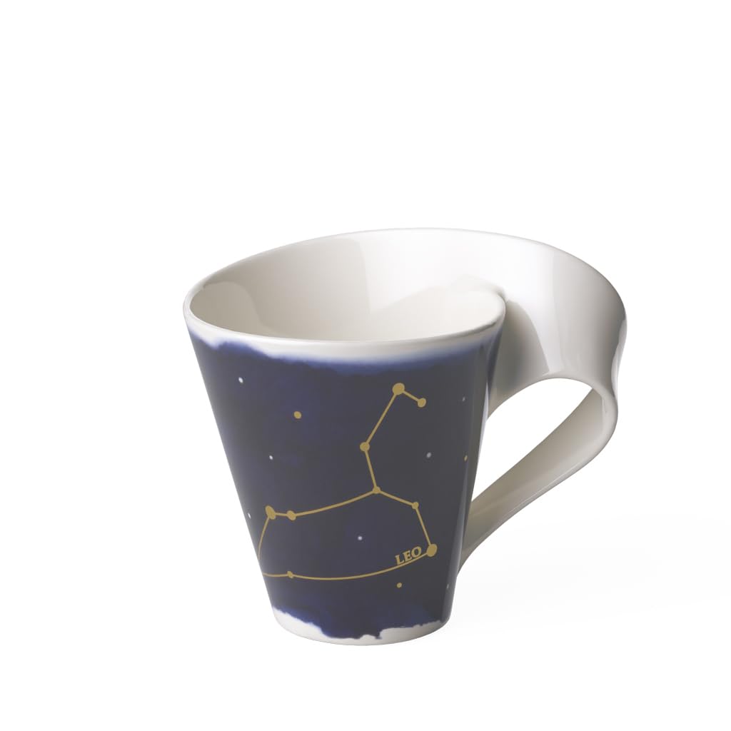 Villeroy & Boch - NewWave Stars Mug with Handle, Beautifully Shaped Cup with Leo Design, Premium Porcelain, Dishwasher Safe, White/Blue, 300 ml, 10-1616-5817