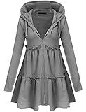 Qearal Women Lightweight Zip Hoodies Sweater Ruffle Long Sleeve Loose Coat Plus Size (XXL, Dark Gray)