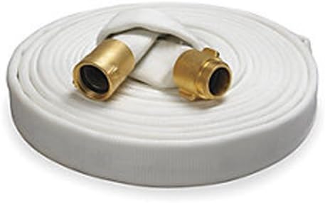 Key Fire Hose Double Jacket Fire Hose, White, 1-1/2" ID, 100 feet, 1000 PSI Burst Pressure, M x F NST Brass Connectors