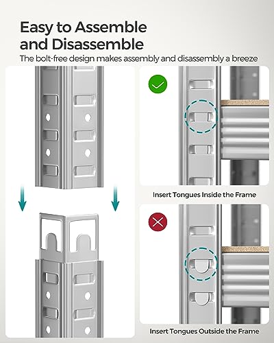 SONGMICS 5-Tier Storage Shelf, Adjustable Boards, Industrial Style, for Kitchen, Living Room, 40 x 90 x 180 cm, 875 kg Capacity, Silver GLR40SV
