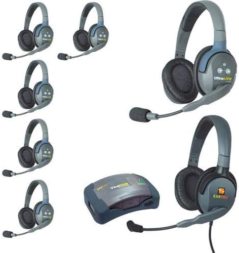 Eartec HUB7DMXD Hub Mini Duplex Base 7-Person System, Includes 6X Ultralite Double Headset, Max4G Double Headset