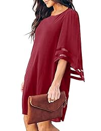 TECREW Vestido informal de gasa suelta con cuello redondo y mangas 3 4 para mujer