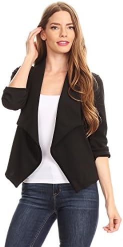 Women's Casual 3/4 Sleeve Open Front Cardigan Jacket Work Office Blazer with Plus Size