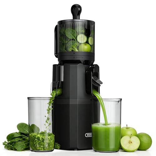 WETIE Juice and Vegetable Extractor, Cold Press Blender with Extra Large Mouth 120 mm, 99% Performance, Quiet Slow Juicer, Easy to Clean, Includes 2 Glasses