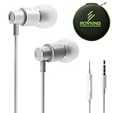 ROVKING Wired Earbuds with Microphone and Case, Stereo Noise Isolating in Ear Headphones with Deep Bass, Metal Ear Buds Earphones for iPhone, iPad, iPod, Samsung Cell Phones, MP3, Laptop, Silver