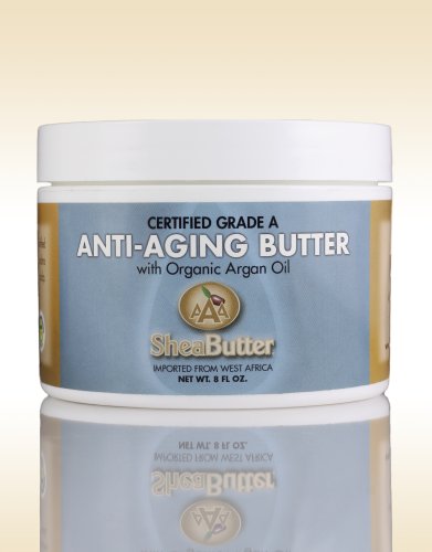 Natural Anti-Aging Butter Unrefined Certified Grade A Shea Butter and Organic Unrefined Argan Oil Blend 8 oz.