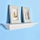 WELLAND Corona Crown Molding Floating Wall Photo Ledge Shelves Fireplace Mantel Shelf(18-Inch, White)