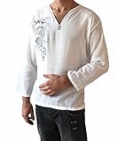 Men's White Dragon Shirt 100% Cotton Hippie Top