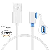 Right Angle Micro USB Cable, SUNGUY [2 Pack] 3FT/1M 90 Degree Fast Charging Sync Data Cord for Samsung Galaxy S7/S6 Edge tab 3 2, Motorola Moto G5/G5S Plus,Huawei P10/P9 Lite More - White
