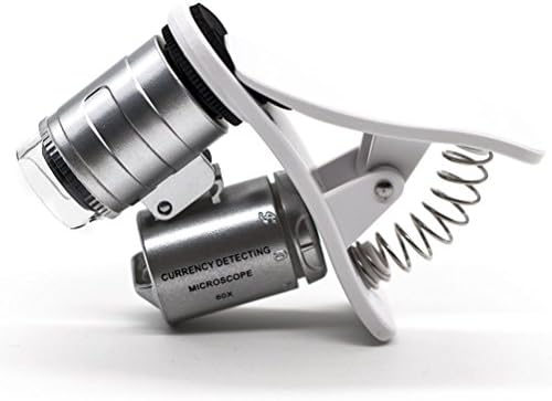 JLER 60X Mini Pocket Magnifier Microscope Jewelry Loupe with LED Light &amp; Clamp for Smartphone Camera Lens