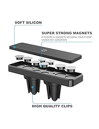 WizGear - Soporte magnético universal para teléfono móvil y mini tablet, con doble pinza y extra fuerte con 8 imanes para teléfonos grandes.