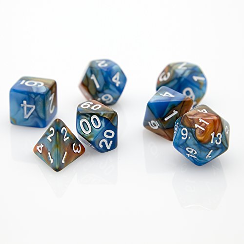 Oun Nana Polyhedral 7-Die Dice Set-Blue-Brown with White