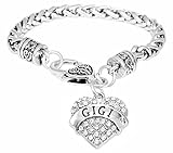 Mother's Day Gift for Gigi Bracelet Engraved Gift Jewelry For Gigi Crystal Adorned Heart Shaped Pendant Lobster Claw Bracelet Gift for Mom or Grandma Colorless