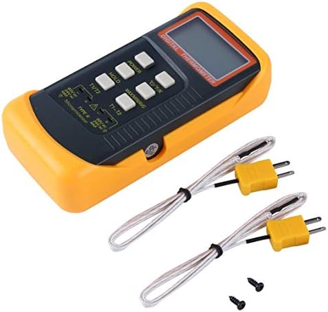 6802 II Double Dual Channel Digital Thermometer with 2 K-Type Thermocouple Sensor Probe Data Hold Function Mode - Yellow & Black