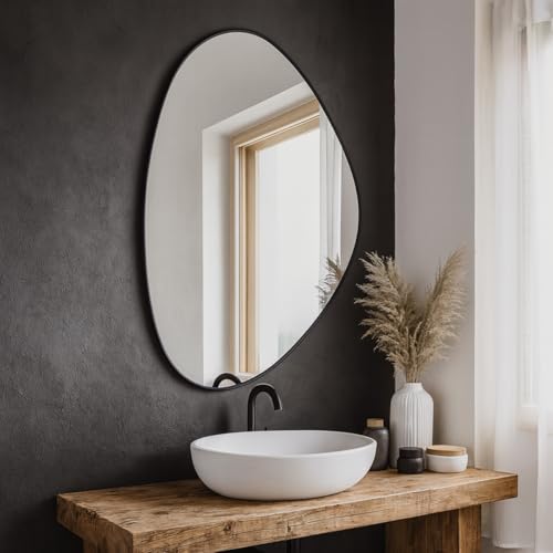 Espelho Decorativo Grande Glamour, 60x40cm, com Suporte de Parede (Preto)