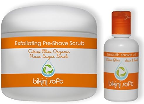 BIKINI SOFT Citrus Bliss Perfect Shave Set (5 oz) - Organic Sugar Pre-Shave EXFOLIATING Body Scrub & Citrus Bliss Shave Oil - Gives You The SMOOTHEST Shave Ever -Perfect for Sensitive Skin