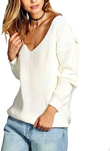 Women's Sweaters, SXG V Neck Loose Casual Pullovers for Women, Oversized Long Sleeve Knit Tops Shirt For Spring Summer - White - XL