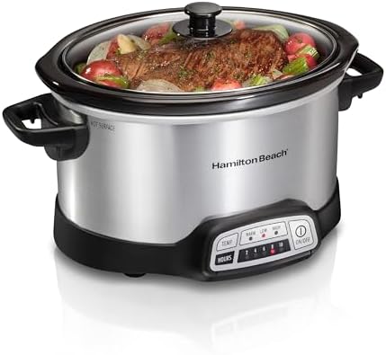 Hamilton Beach 4 Quart Programmable Slow Cooker with Flexible Easy Programming, 5 Cooking Times, Dishwasher-Safe Crock & Lid, Silver (33443)