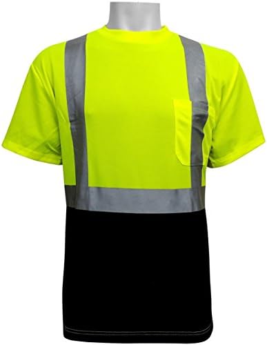 Global Glove FrogWear GLO-007B Hi-Viz Lime-Green ANSI Class 2 Moisture Wicking T-Shirt, Birds Eye Mesh, Left Breast Pocket, Black Bottom, 4XL