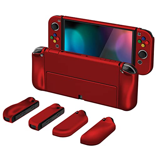 PlayVital AlterGrips Protective Slim Case for Nintendo Switch OLED, Ergonomic Grip Cover for Joycon, Dockable Hard Shell for Switch OLED w/Thumb Grip Caps & Button Caps