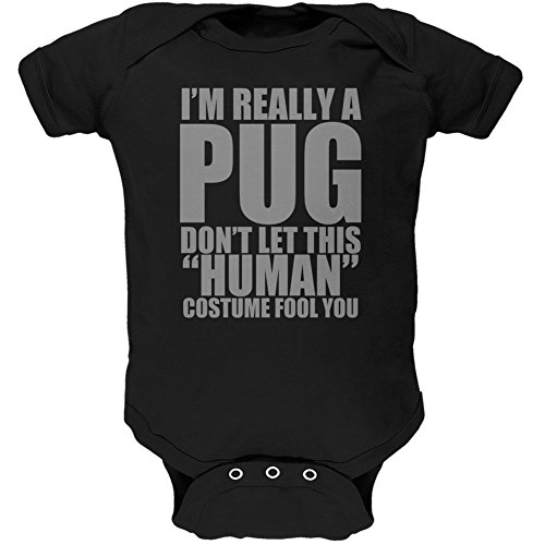 Halloween Human Pug Costume Black Soft Baby One Piece