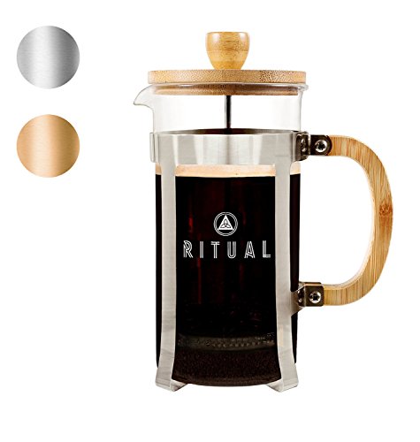 Ritual French Coffee Press, Bamboo Wood, Borosilicate Glass, and Stainless Steel, Coffee Maker with Bonus Filter 36oz/1000ml