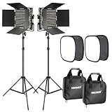 Neewer 2 Pieces Bi-color 660 LED Video Light with Stand and Softbox Kit: (2)3200-5600K CRI96+ Dimmable Light with U Bracket and Barndoor (2)Light Stand (2)Softbox for Studio Photography Video Shooting