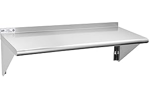 HALLY SINKS & TABLES H Hally Stainless Steel Shelf 14 x 48 Inches, 350 lb, Commercial Wall Mount Floating Shelving for Restaurant, Kitchen, Home and Hotel