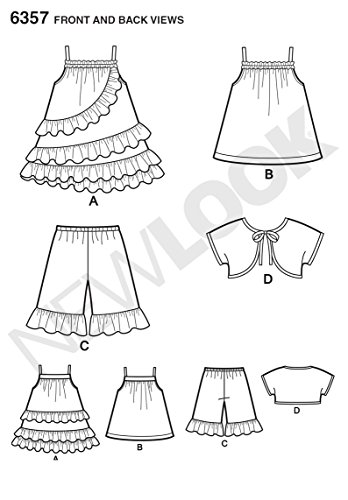New Look Patterns UN6357A Toddlers' Dress, Top, Shorts and Bolero, A (1/2-1-2-3-4)