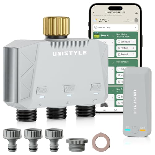 Unistyle Irrigation Computer WLAN 3 Outputs | New Edition 2026 - App Control, 5 Watering Plans, Precise Control, Alexa Voice Control, Automatic Watering for Garden & Plants