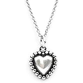 Sterling Silver Beaded Heart Charm Necklace, 18"