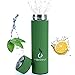 VIBRANT ALL IN ONE Travel Mug - TEA INFUSER Bottle - Insulated HOT COFFEE THERMOS - Cold FRUIT INFUSED Water Flask - Food grade LEAK PROOF Tumbler Double wall Stainless Steel 17oz (Green)
