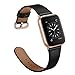 OUHENG Compatible with Apple Watch Band 38mm 40mm, Women Genuine Leather Band Replacement Strap Compatible with iWatch Series 5 4 3 2 1 40mm 38mm, Black Band + Rose Gold Adapter