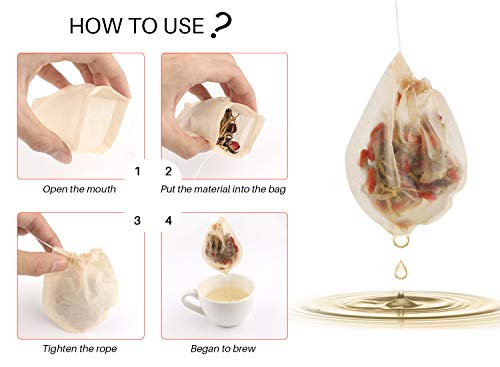 Tea Filter Bags,300pcs Disposable Empty Tea Bags Tea Infuser Drawstring Teabags Safe Natural Material Tea Bags for Loose Leaf Herbs Teas (Drop shape)