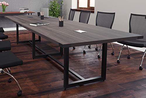 8 Foot - 16 Foot Modern Conference Room Table with Metal Base & Metal Accents (10ft w/ 0 Power Modules, Southern Tabacco w/Black Metal) - Thumbnail 5
