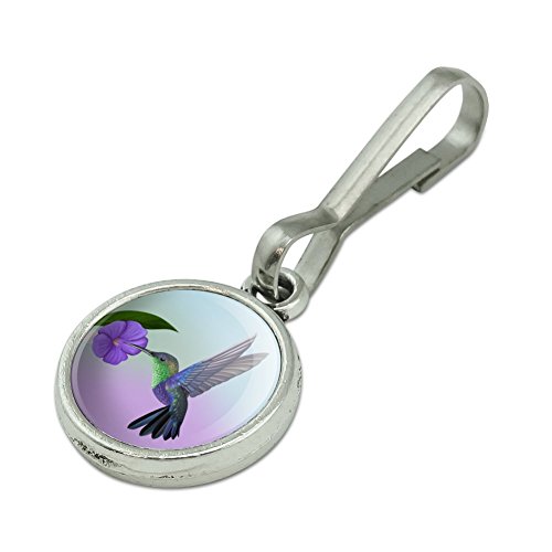 Hummingbird Crowned Woodnymph Purple Violet Antiqued Charm Clothes Purse Suitcase Backpack Zipper Pull Aid