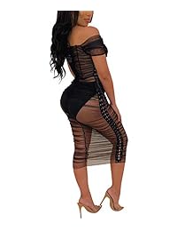 Chicmay - Vestido de encaje para mujer, de malla, con abertura en los hombros, cuello en V profundo, manga larga, para fiesta de club, talla grande